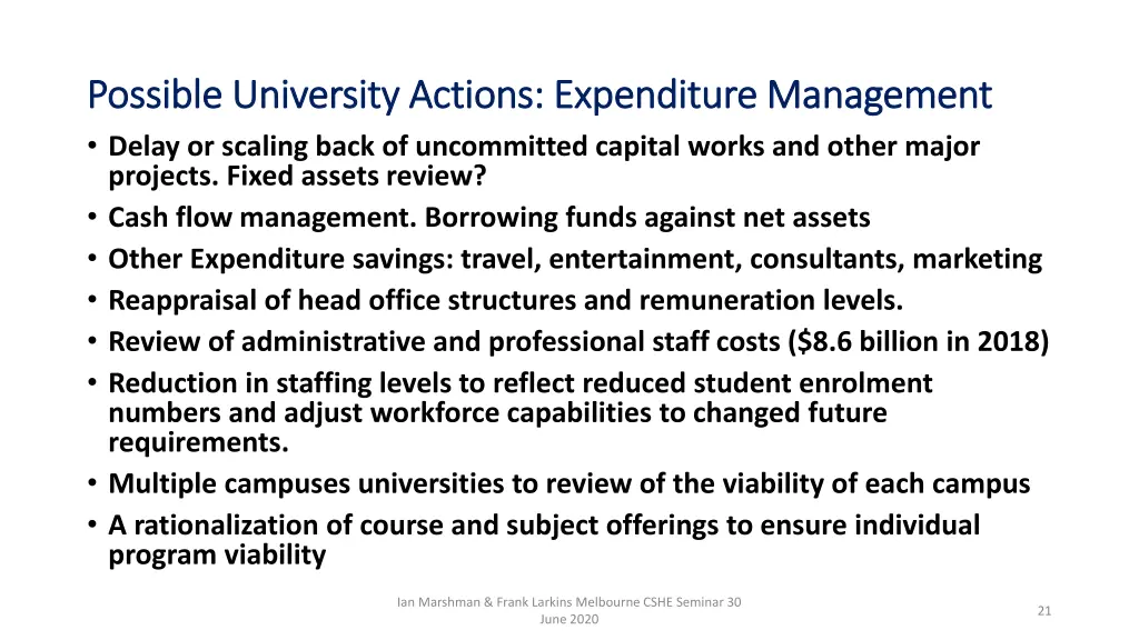 possible university actions expenditure