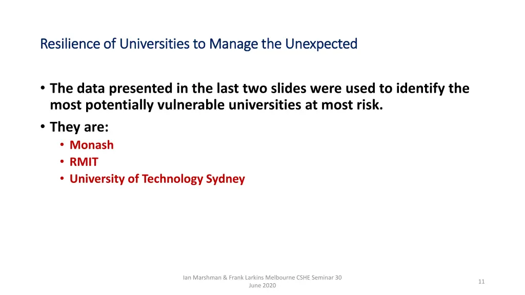 resilience of universities to manage