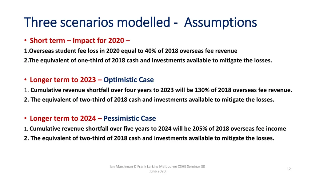 three scenarios modelled three scenarios modelled