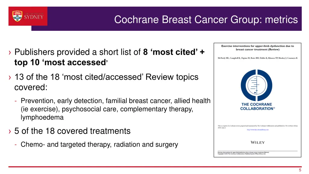 cochrane breast cancer group metrics