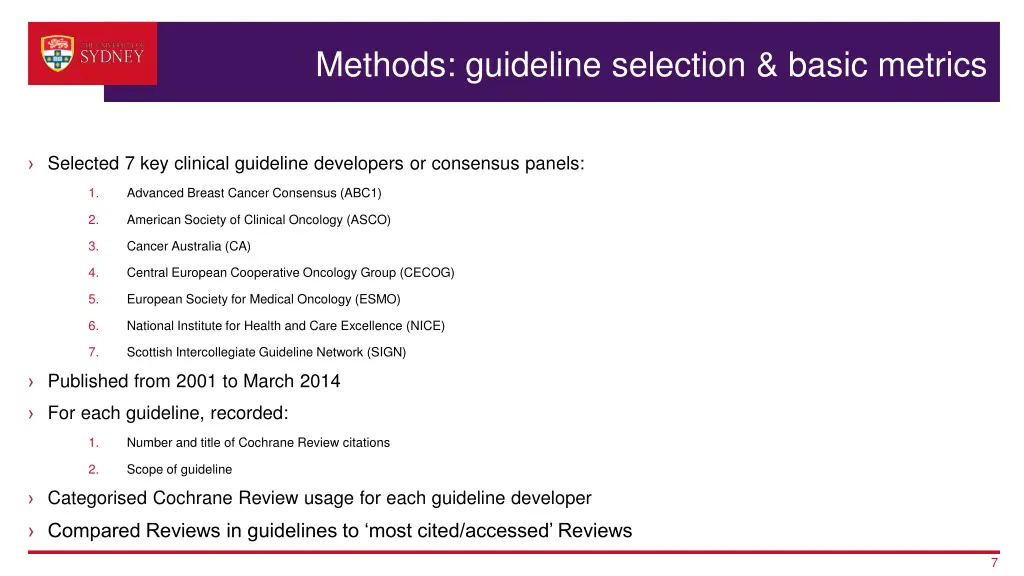 methods guideline selection basic metrics