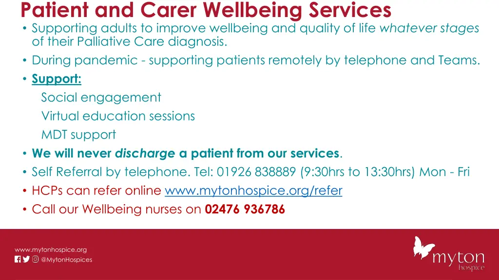patient and carer wellbeing services supporting