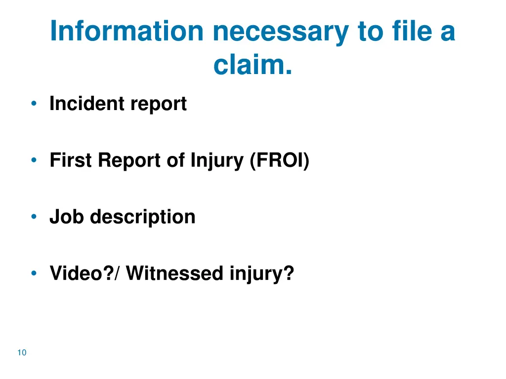 information necessary to file a claim