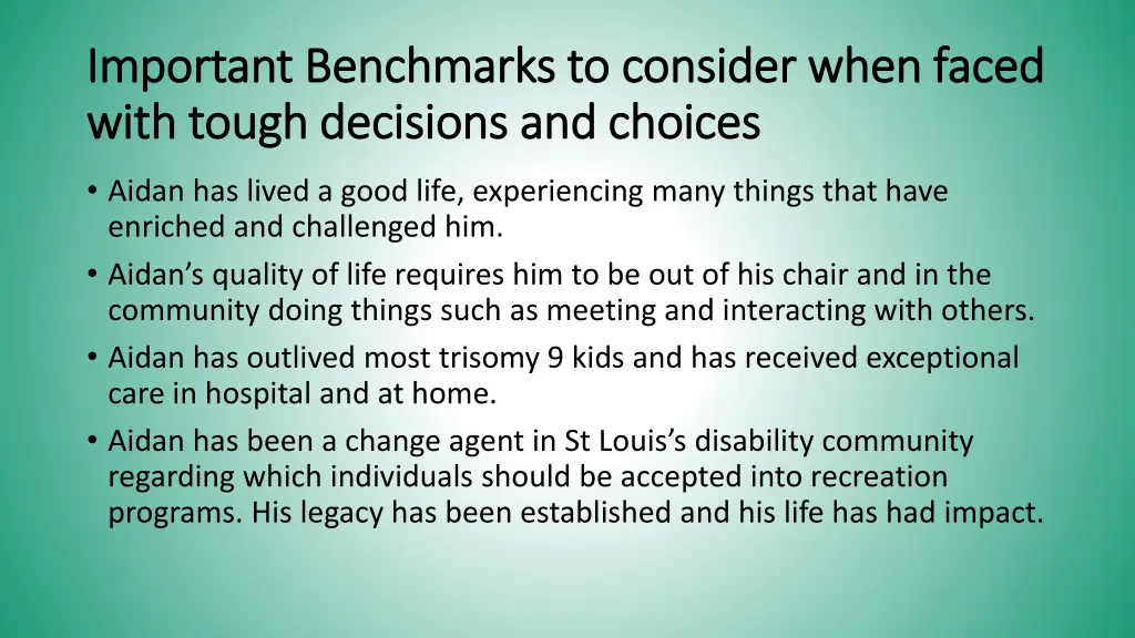 important benchmarks to consider when faced