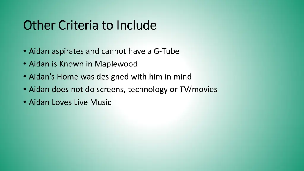 other criteria to include other criteria