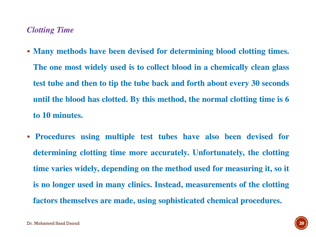 clotting time