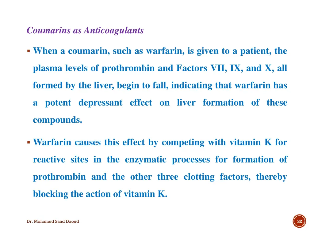coumarins as anticoagulants
