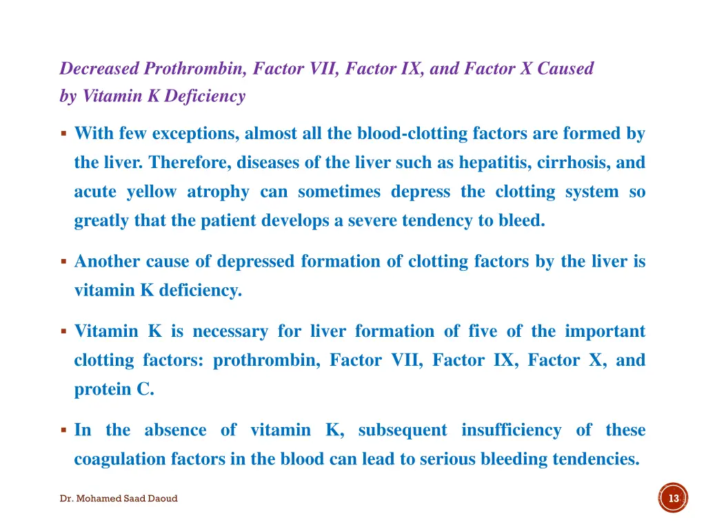 decreased prothrombin factor vii factor