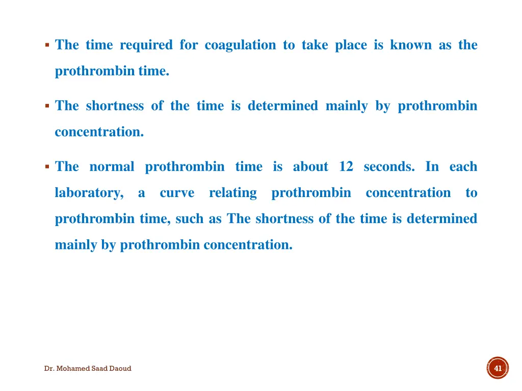 the time required for coagulation to take place