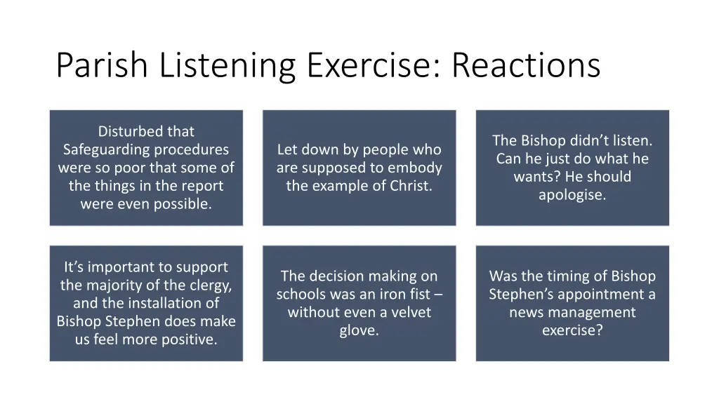 parish listening exercise reactions