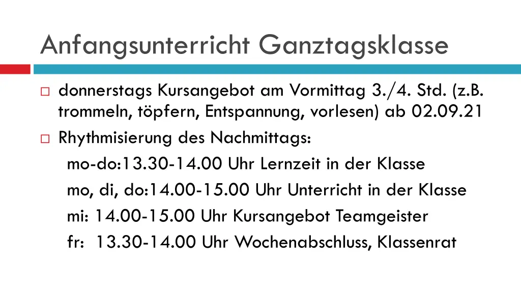 anfangsunterricht ganztagsklasse