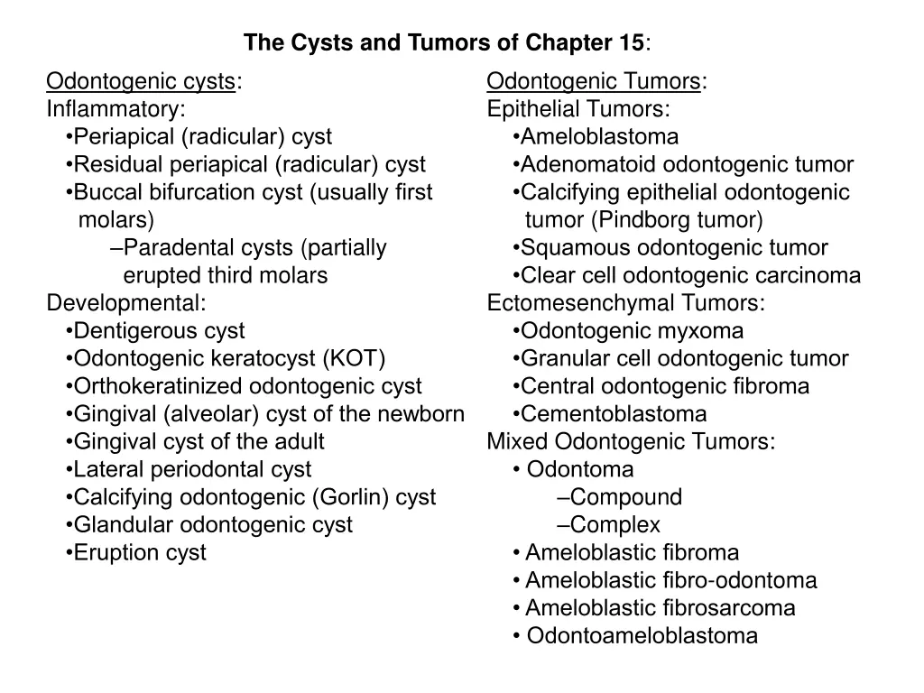the cysts and tumors of chapter 15
