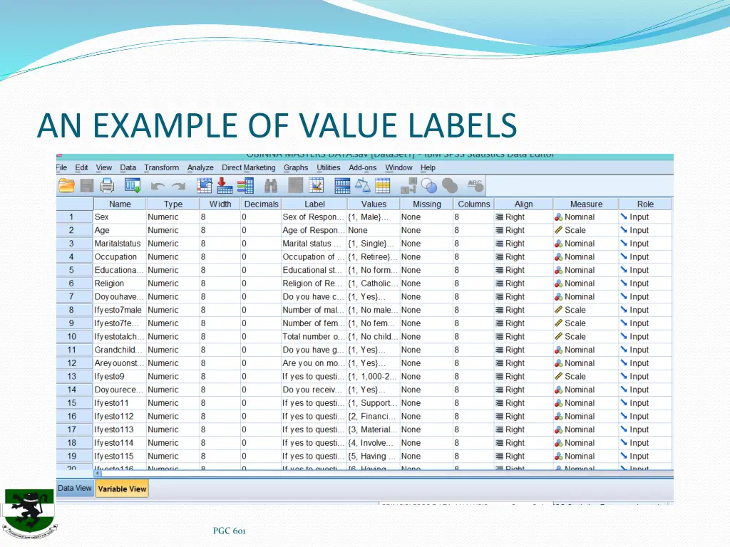 an example of value labels