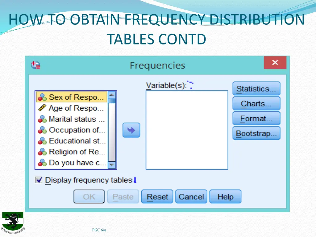 how to obtain frequency distribution tables contd