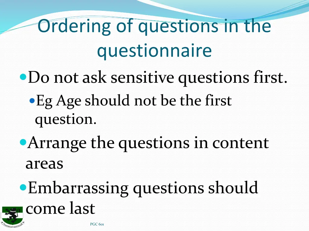 ordering of questions in the questionnaire