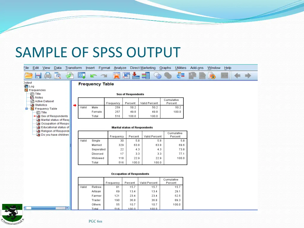 sample of spss output