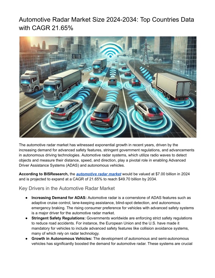 automotive radar market size 2024 2034