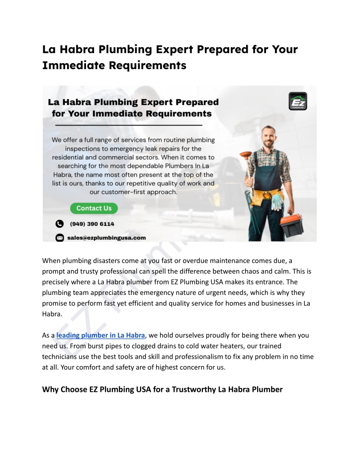 la habra plumbing expert prepared for your