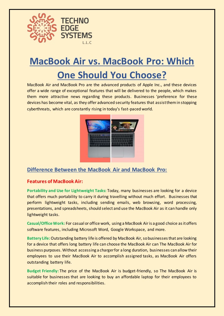 macbook air vs macbook pro which one should
