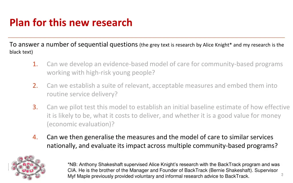 plan for this new research