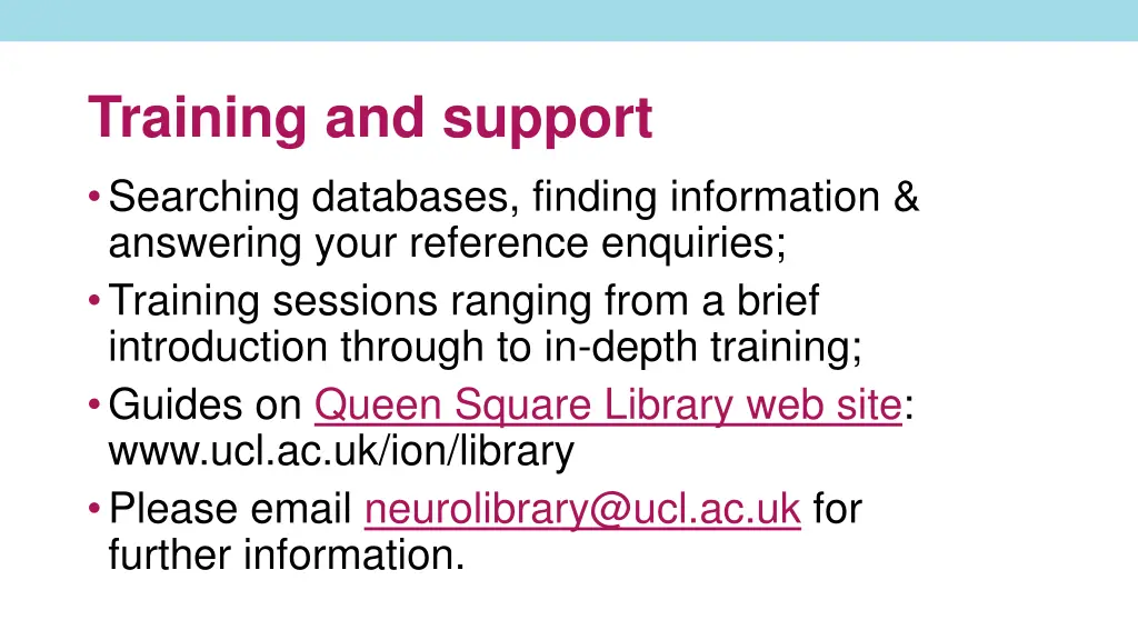 training and support searching databases finding