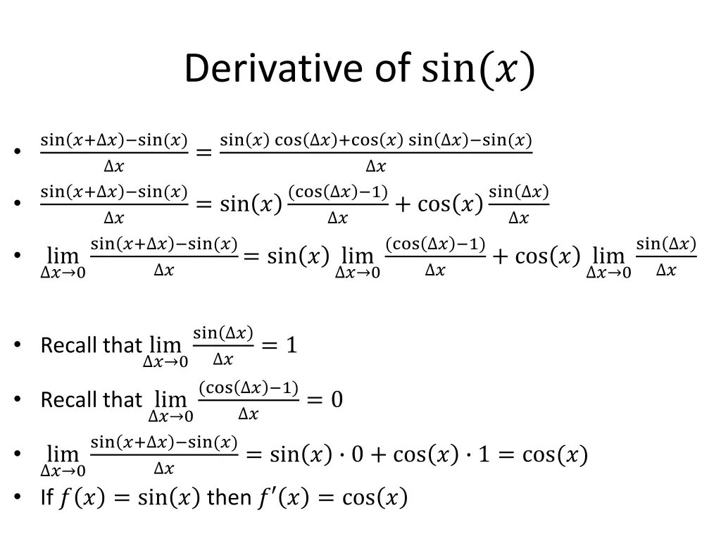 derivative of sin