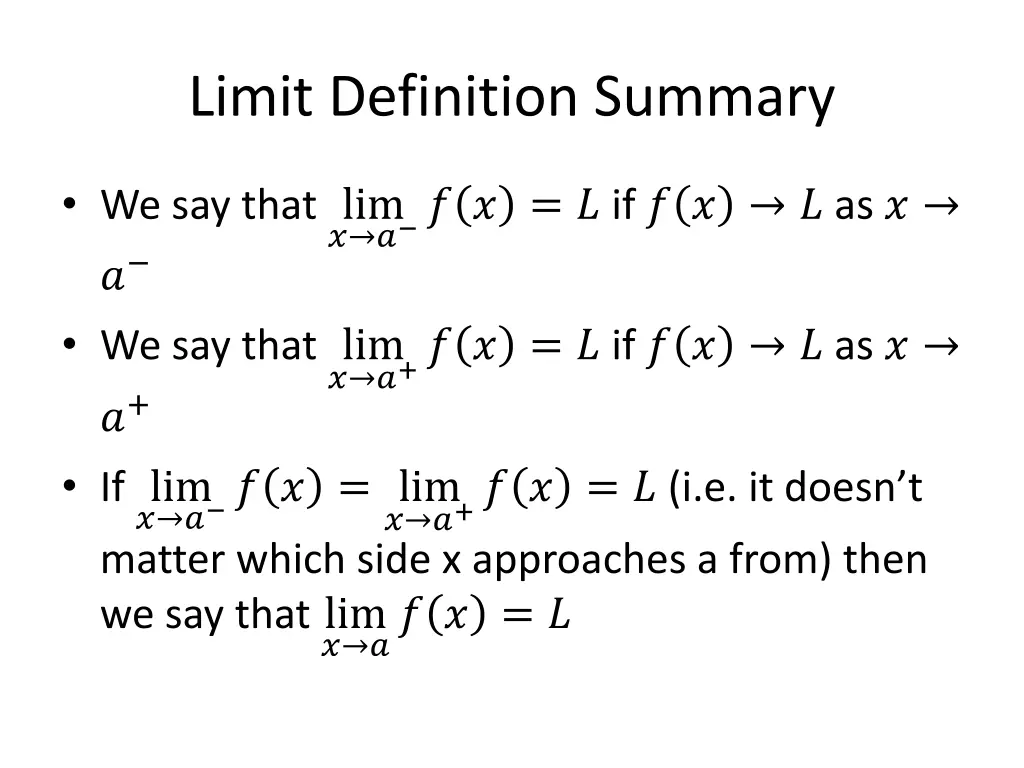 limit definition summary