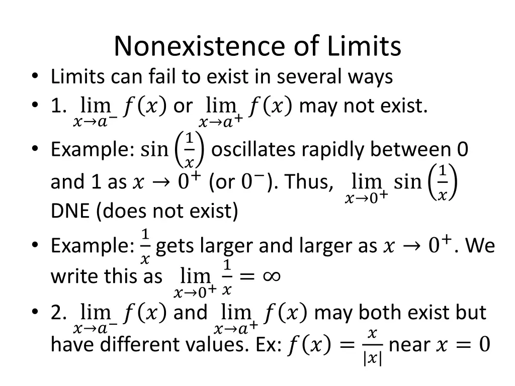 nonexistence of limits limits can fail to exist