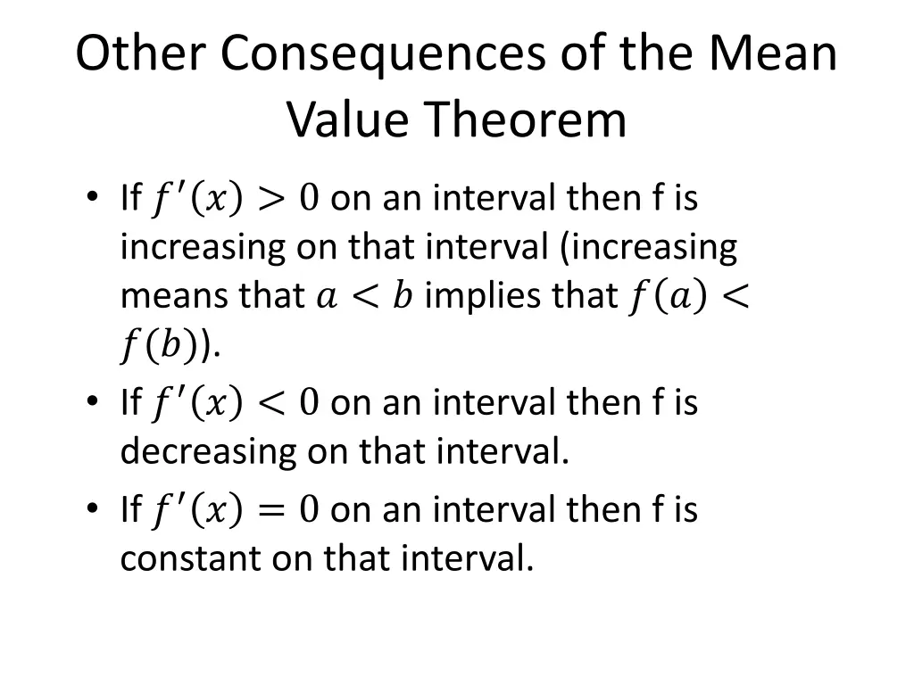 other consequences of the mean value theorem