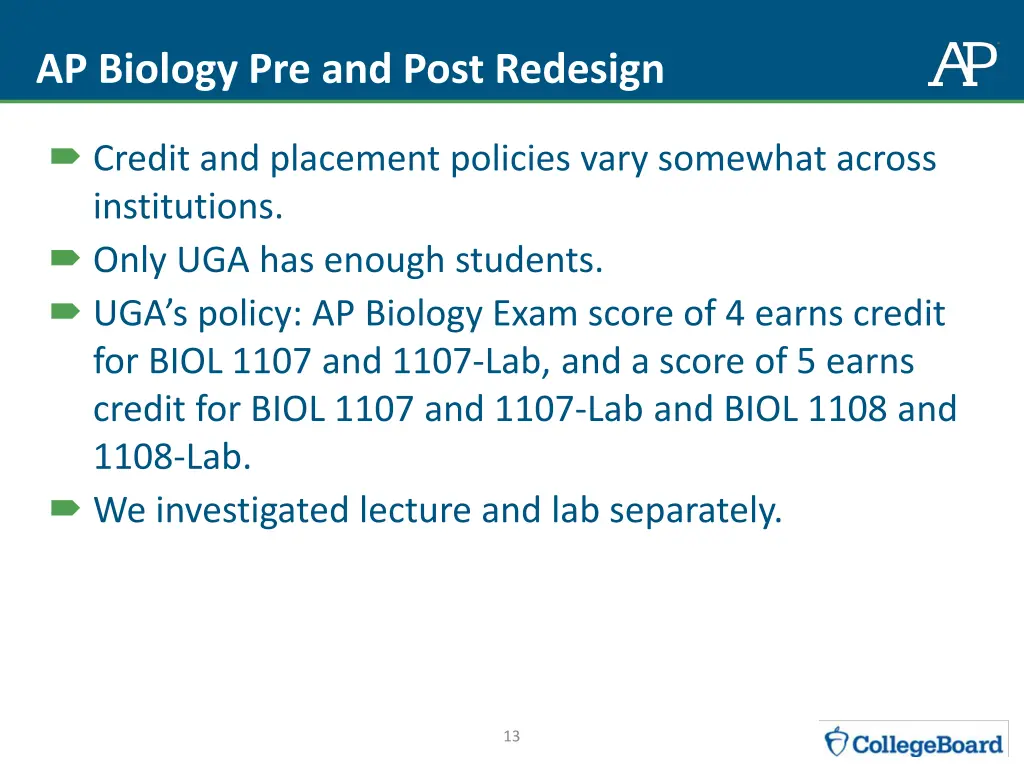 ap biology pre and post redesign