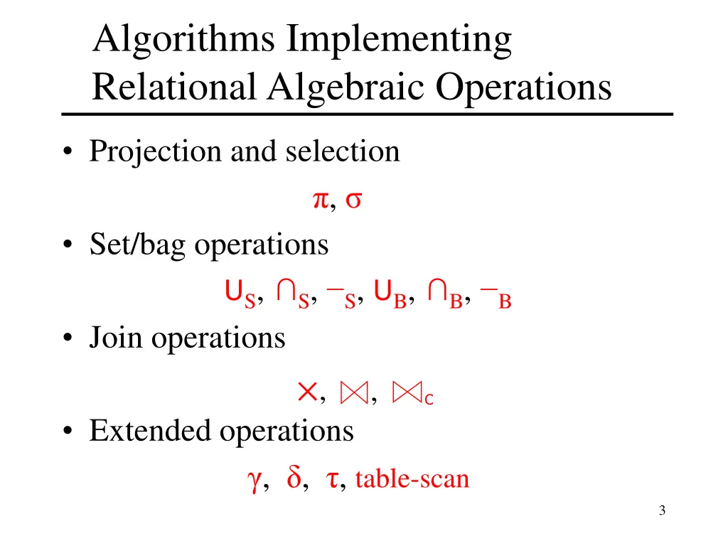 algorithms implementing relational algebraic
