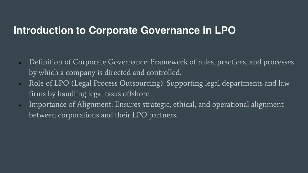 introduction to corporate governance in lpo