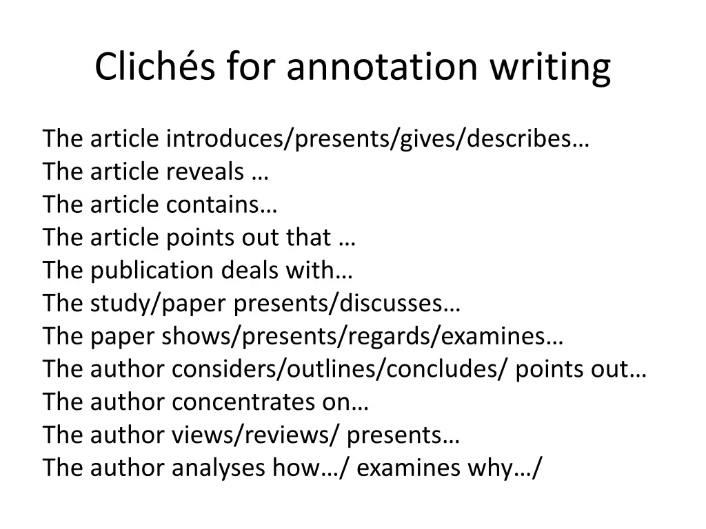 clich s for annotation writing