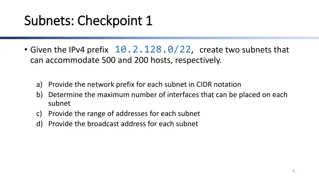 subnets checkpoint 1 subnets checkpoint 1