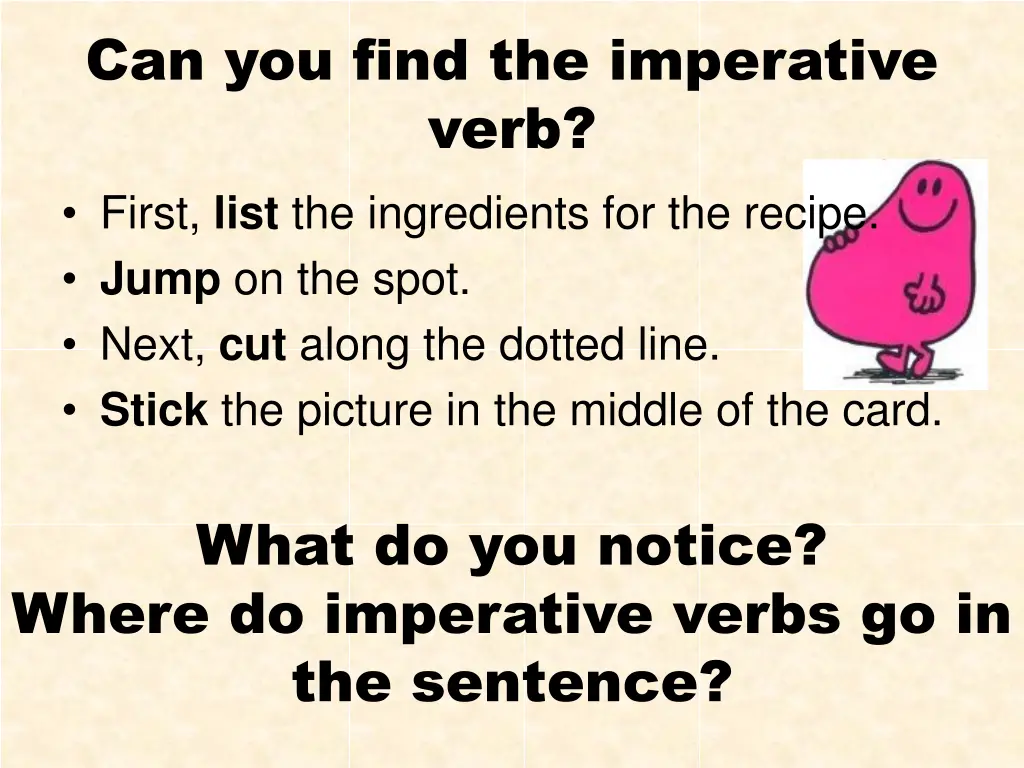 can you find the imperative verb first list 1