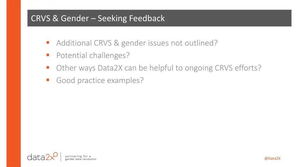 crvs gender seeking feedback