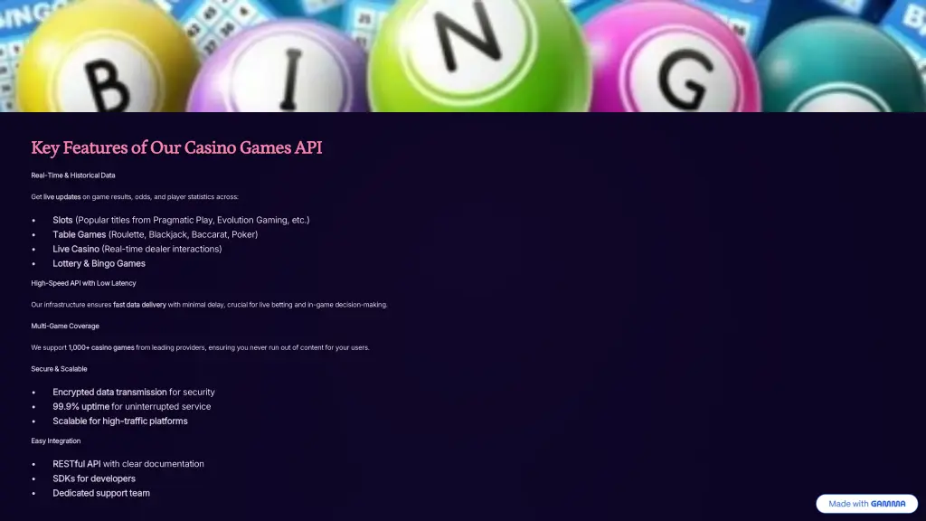key features of our casino games api key features