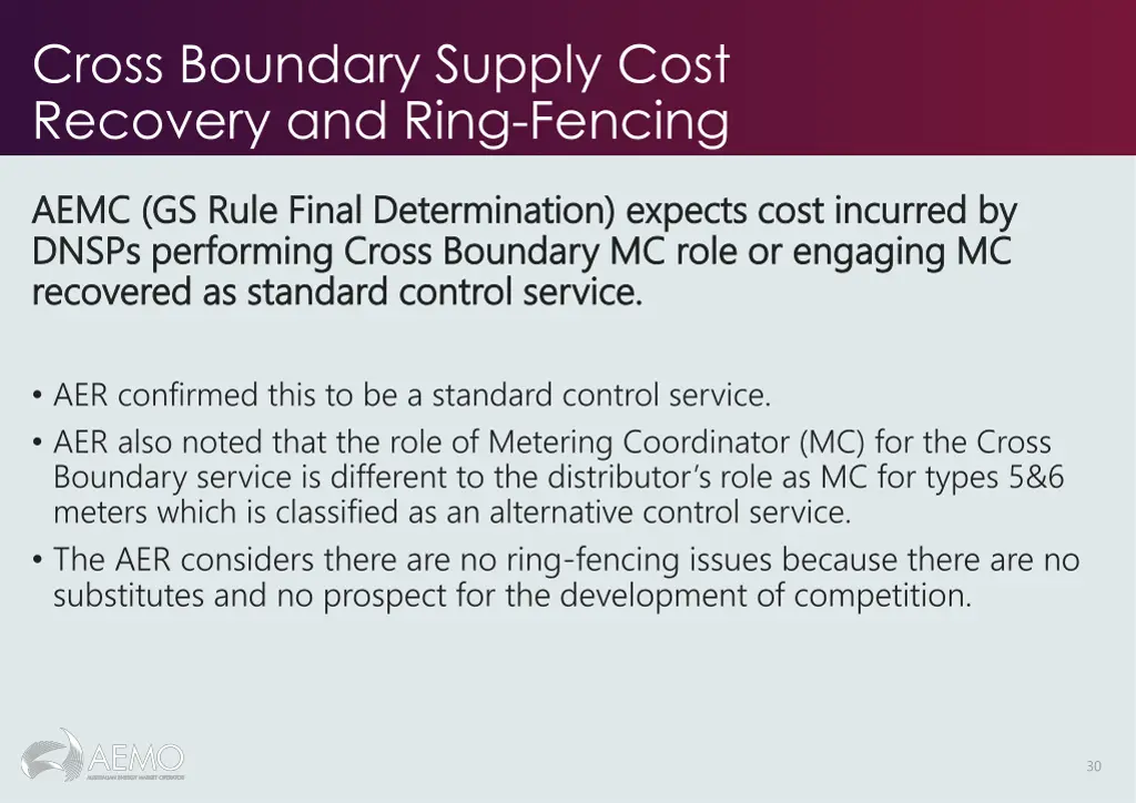 cross boundary supply cost recovery and ring