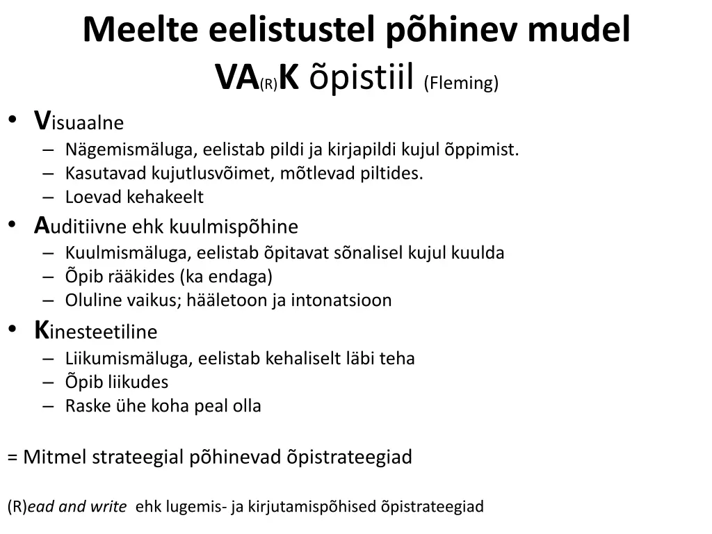 meelte eelistustel p hinev mudel va r k pistiil