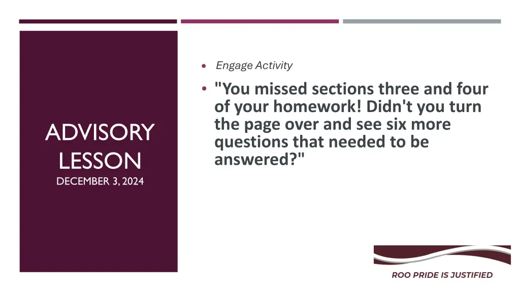 engage activity you missed sections three