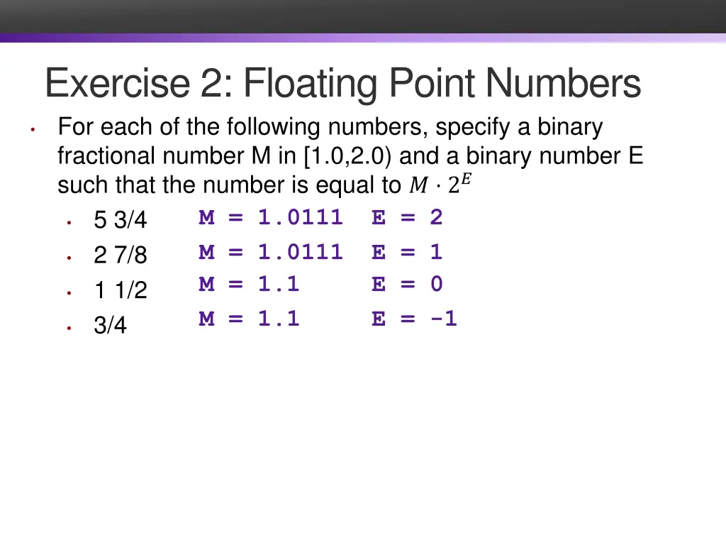 exercise 2 floating point numbers for each 1