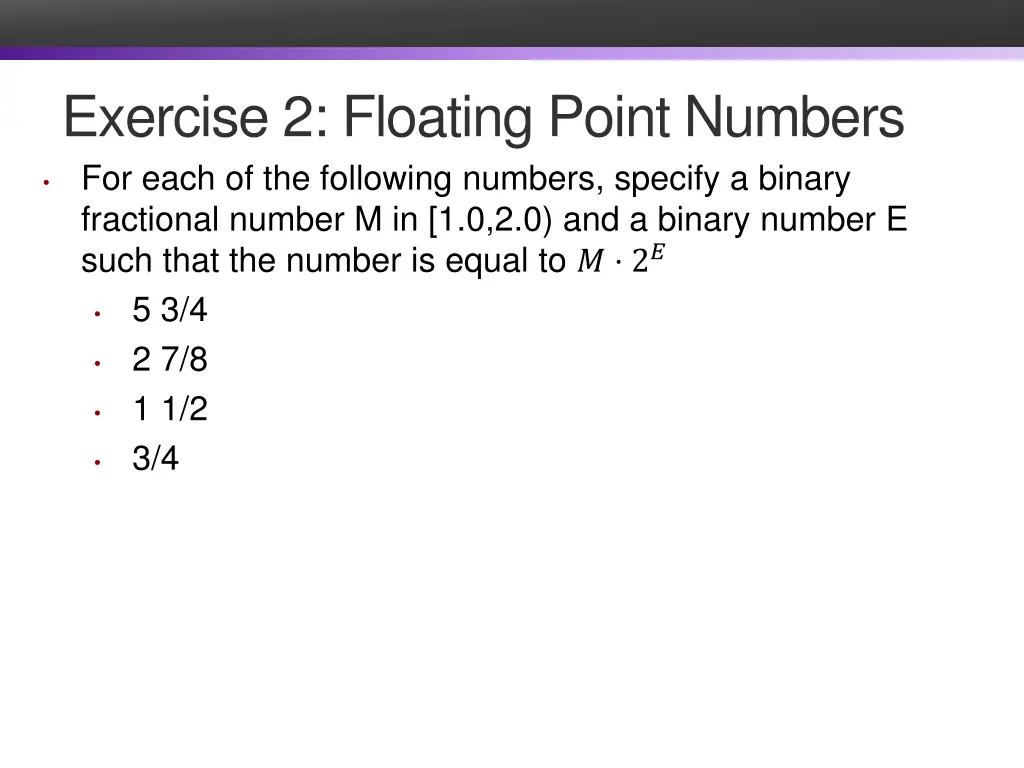 exercise 2 floating point numbers for each