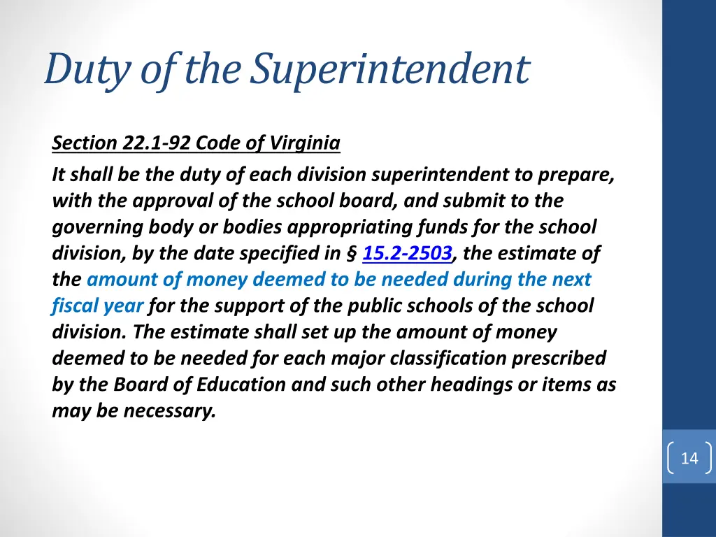 duty of the superintendent