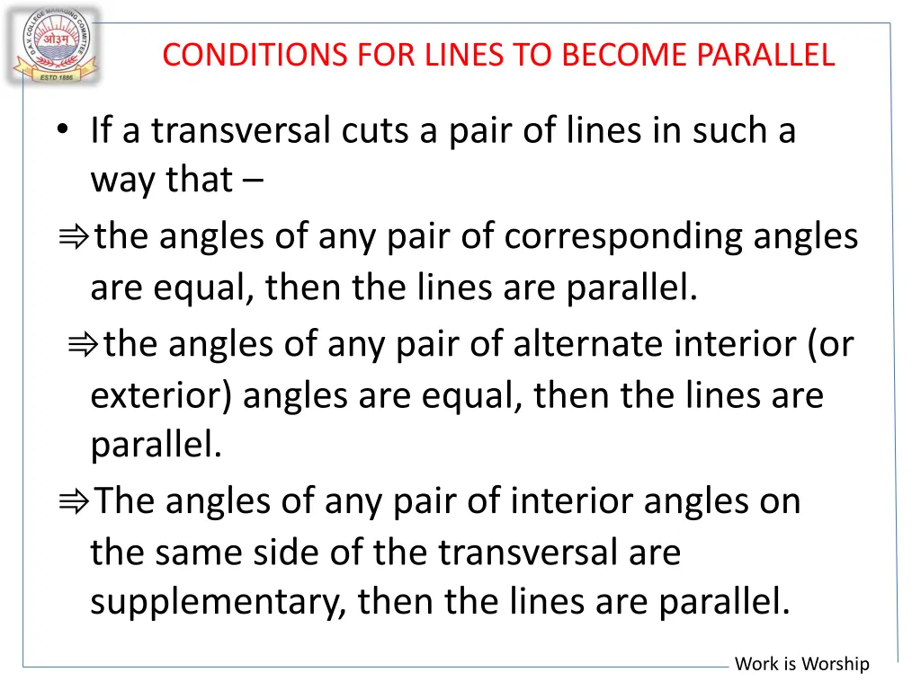 conditions for lines to become parallel