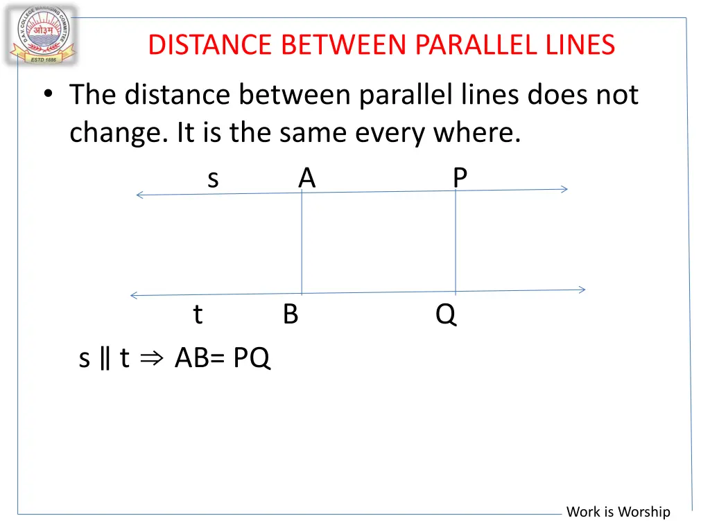 distance between parallel lines the distance