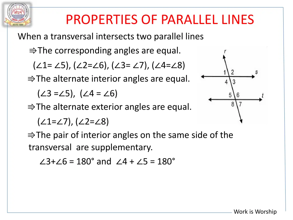 properties of parallel lines when a transversal