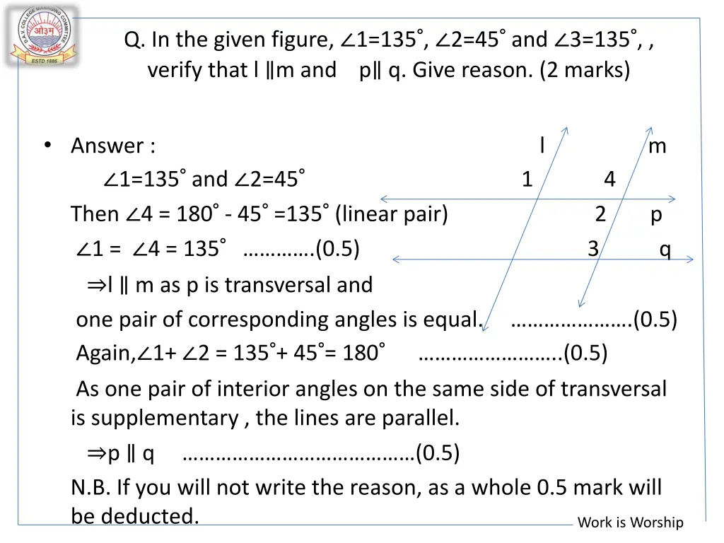 q in the given figure 1 135 2 45 and 3 135 verify