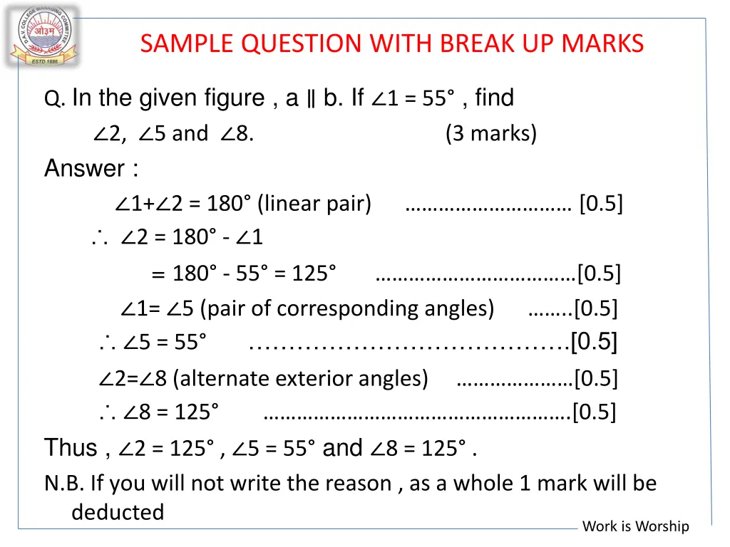 sample question with break up marks