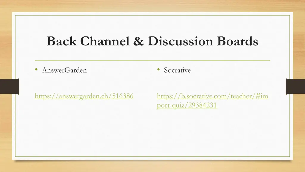back channel discussion boards