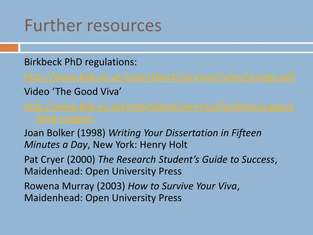 further resources